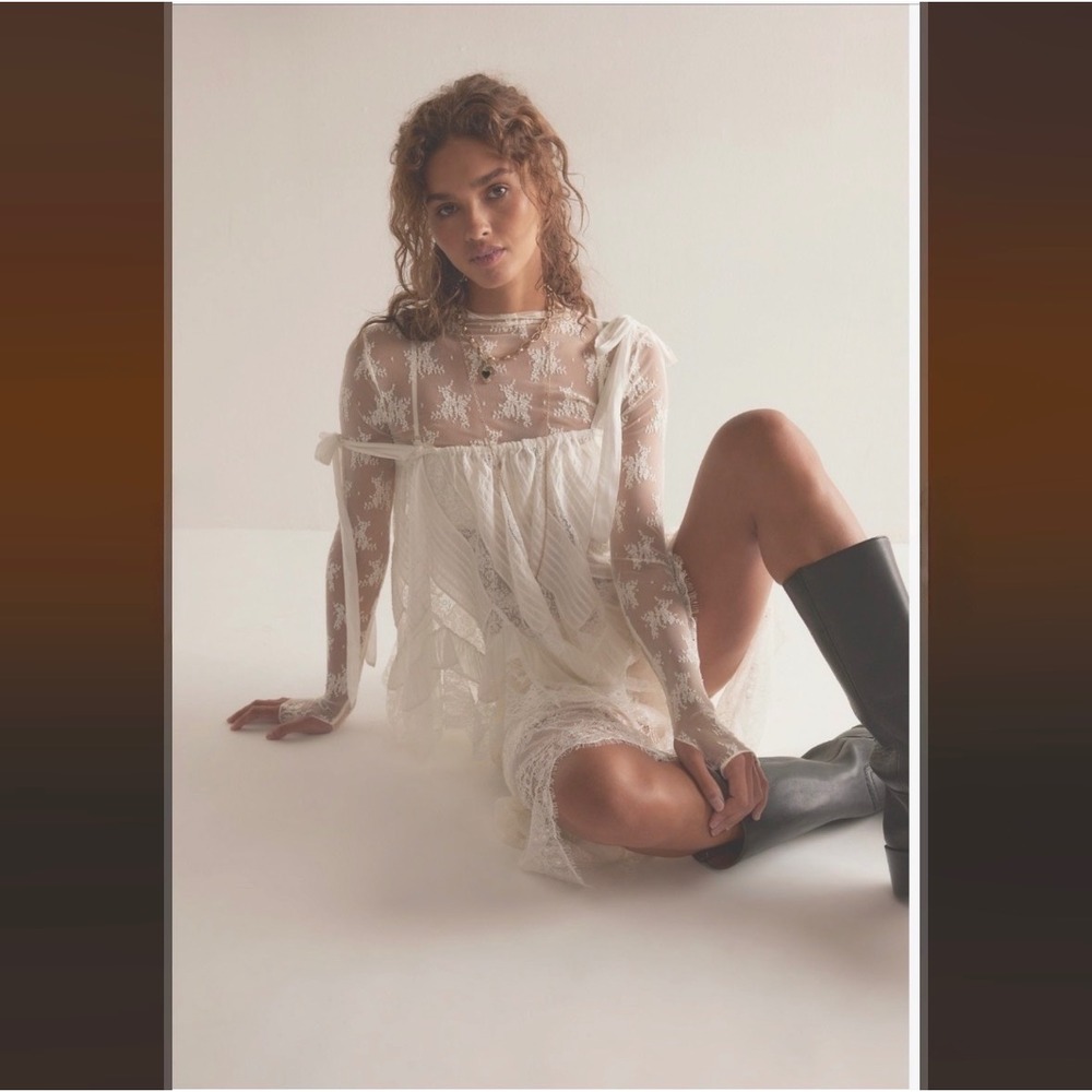 Free People Lady Lux Layering Top White sheer new trending dress up down